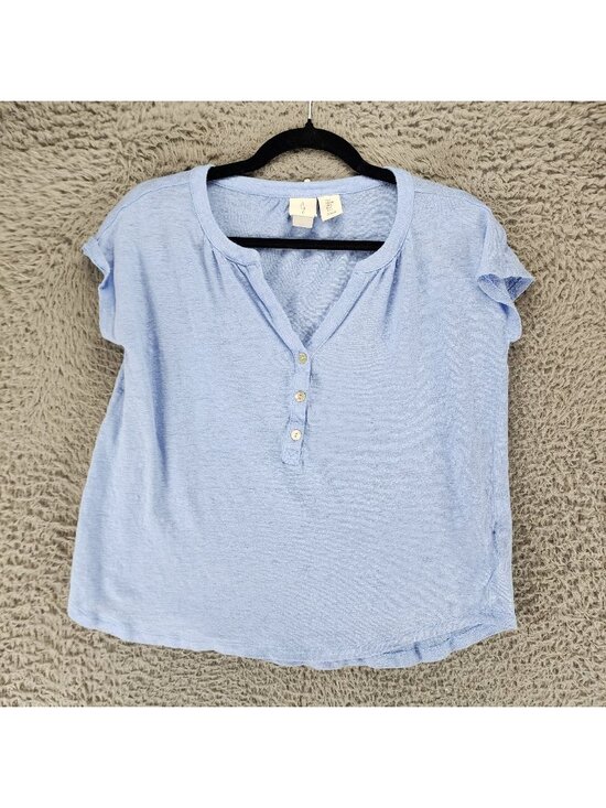 Joie Tops - Joie Top Womens Small Blue Linen Short Sleeve V Neck